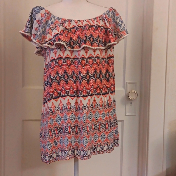 Tops - Red white and blue off shoulder 4th of July top